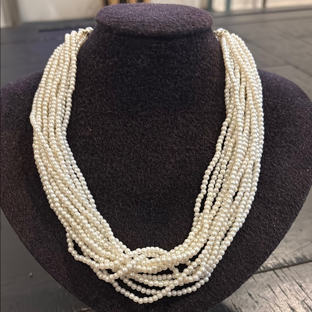 VINTAGE MULTI STRAND FAUX PEARL NECKLACE GOLD TONE​